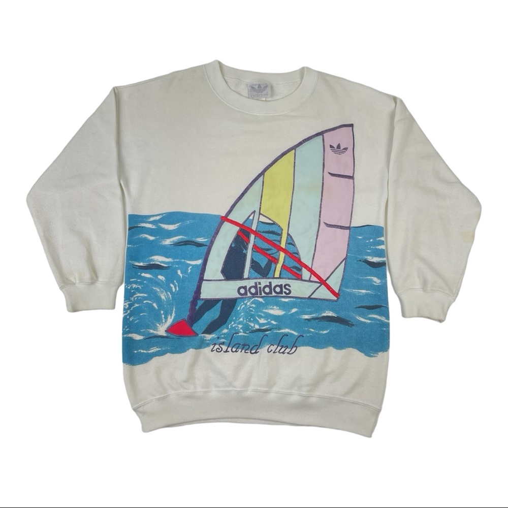 Vintage 80s Adidas Island Club Crewneck Sweatshirt Long Sleeve Shirt Size Medium
